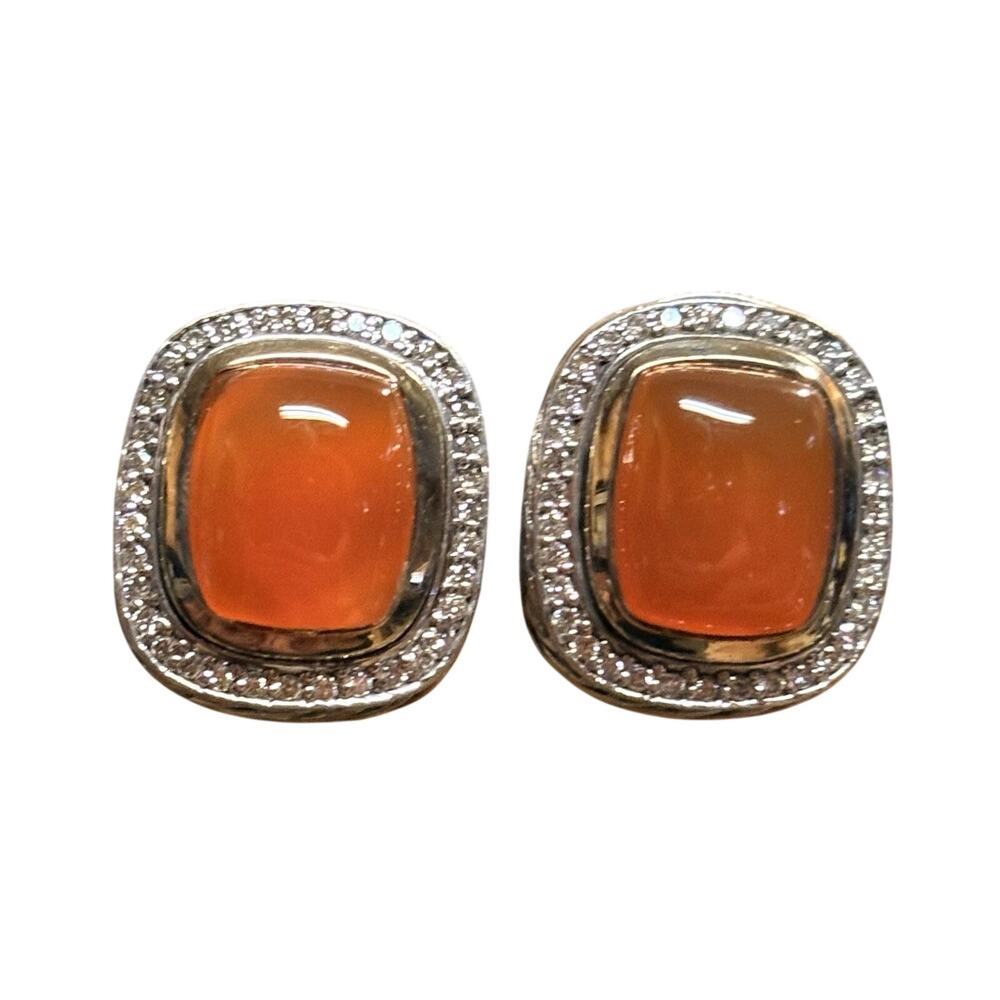 David Yurman Earrings 18K, Sterling Silver, Carnelian Agate & Diamonds READ DESC